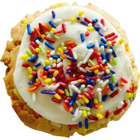 Gluten-free birthday cake loaded cookie with colorful sprinkles