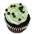 gluten free chocolate cupcake with dairy free peppermint frosting and chocolate chips