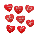 Gluten-free Valentine’s Day conversation heart sugar cookies with playful messages including flirty, naughty, and single life phrases, decorated in red frosting