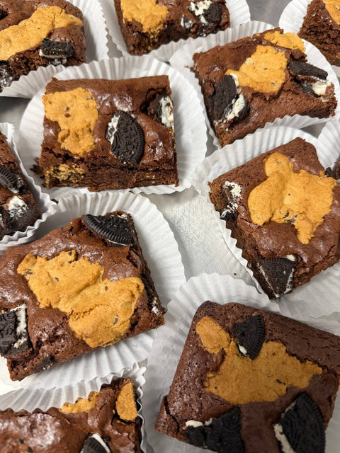 A batch of gluten-free cookies and cream deluxe brownies