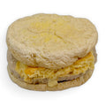 Gluten-free sausage egg and cheese sandwich made with a house-made bun and dairy-free cheese