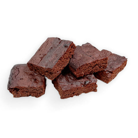 No sugar added chocolate chunk brownies that are gluten free and dairy free, made with sugar-free chocolate chips at Sinful Confections Bakery.