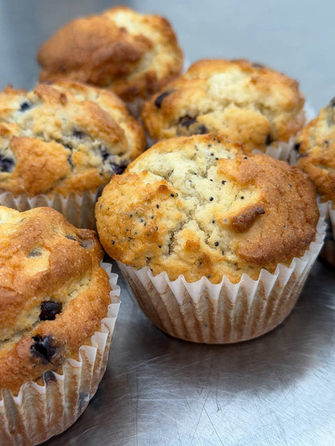 Assorted no sugar added muffins that are gluten free and dairy free, baked fresh at Sinful Confections Bakery in SW Portland.