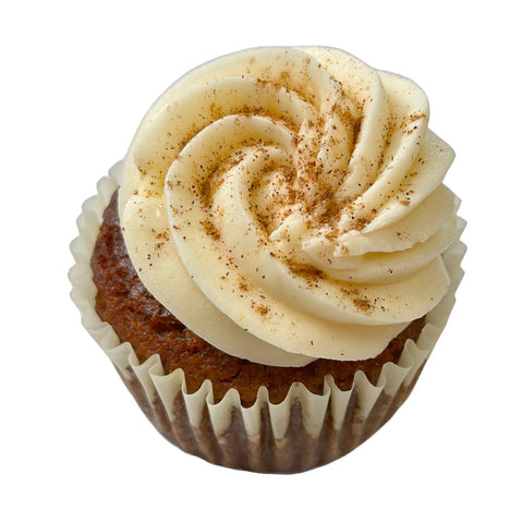 Pumpkin Spice Cupcake topped with vegan buttercream, gluten free, dairy free, and vegan from Sinful Confections in SW Portland.