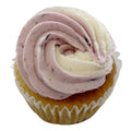 gluten free vanilla blueberry swirl cupcake with dairy free buttercream
